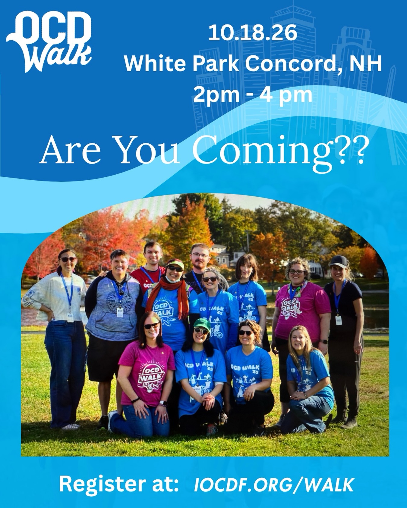 We’re just 𝟭 𝗪𝗘𝗘𝗞 away from our annual #OneMillionStepsforOCD walk! ——————————————————————————————𝐖𝐡𝐞𝐧 ️ Sunday, October 18th𝐖𝐡𝐞𝐫𝐞 ️ White Park in Concord, NH𝐖𝐡𝐚𝐭 𝐓𝐢𝐦𝐞 ️ 2:00pm-4:00pmIf you haven’t already, 𝑹𝑬𝑮𝑰𝑺𝑻𝑬𝑹 here:support.iocdf.org/concordCan’t wait to see you soon! 🩵️